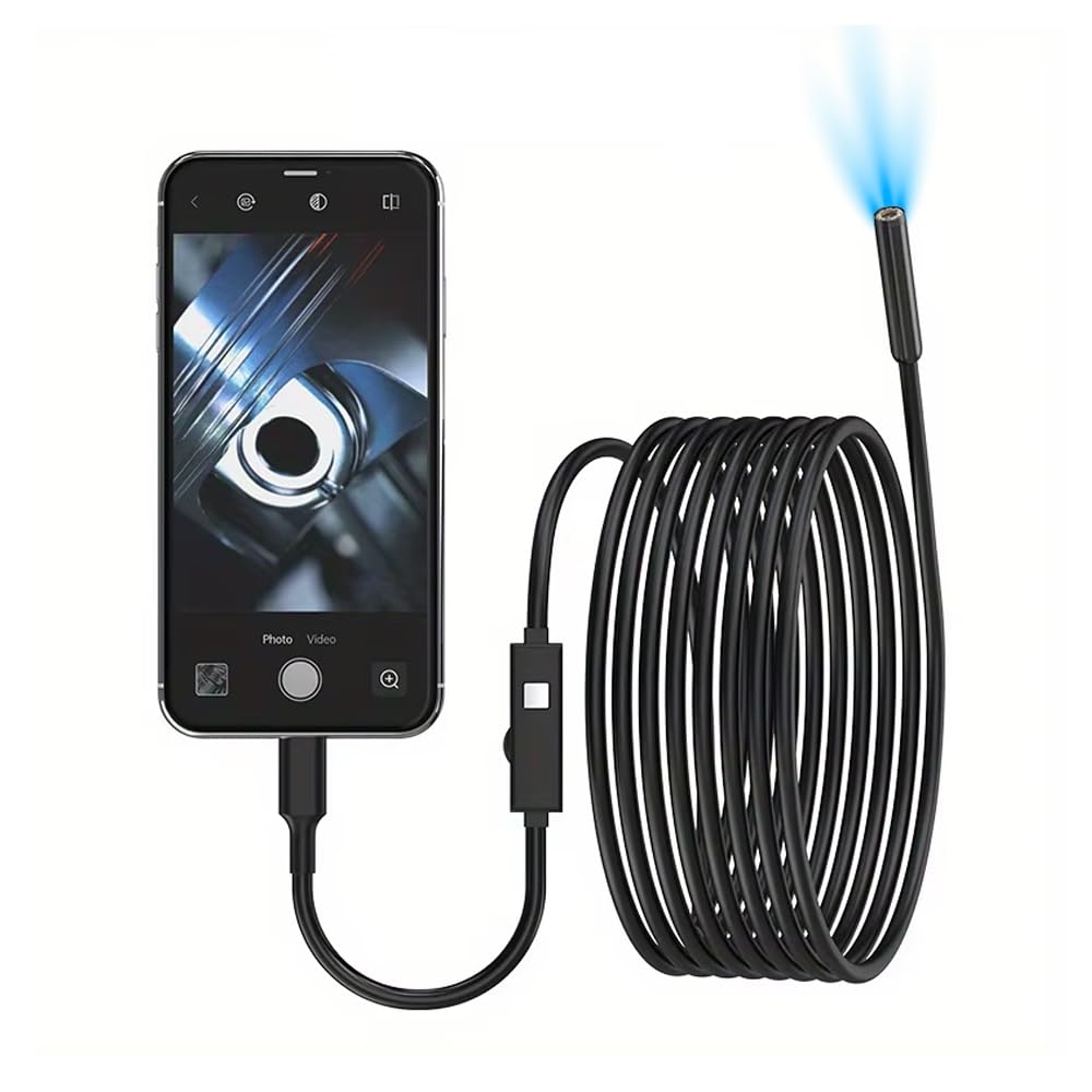 Endokamera HD 1920x1440P. Elastyczna, wodoodporna boroskopowa IP67 z 6 regulowanymi diodami LED, sztywny kabel 5m. Endokamera mobilna kompatybilna z Androidem i PC