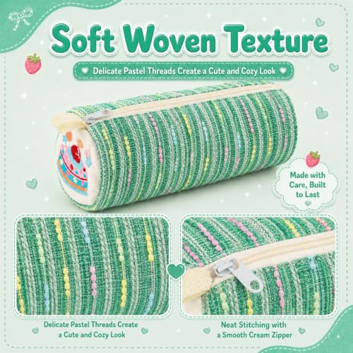 Image of Green Strawberry Cake Pencil Pouch for School Girls, Large Capacity Cute Pencil Case, Stationery Organizer | Spacious Storage | Lightweight | Multi-Use | Aesthetic | College Ready