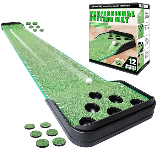 CHAMPKEY Golf Putting Green Indoor - Advanced Guides Golf Putting Mat - Enhance Putting Accuracy and Challenge