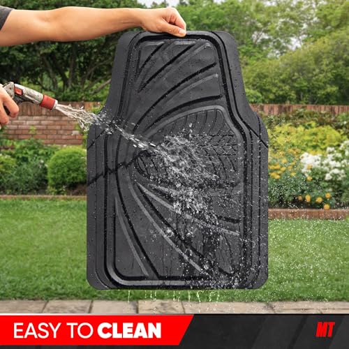 Image of Motor Trend FlexTough Guard All-Weather Floor Mats for Cars - Black Waterproof Rubber Floor Mats, Universal Trim-to-Fit Automotive Accessories for Cars, Trucks & SUV