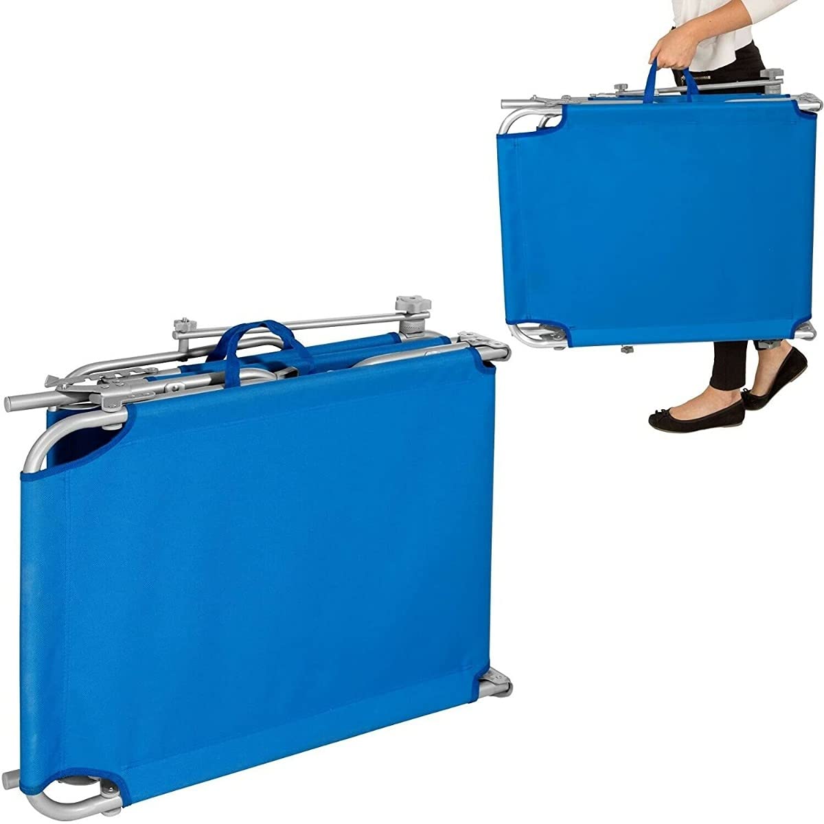 Lettino prendisole SAND con tettuccio per mare campeggio giardino in alluminio pieghevole Blu