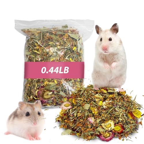 PINVNBY Hamster Bedding - Natural Dried Flower & Herb Litter for Small Pets (Gerbils, Mice, Lemming, Degus) - Flower & Grass (7 Ounces)
