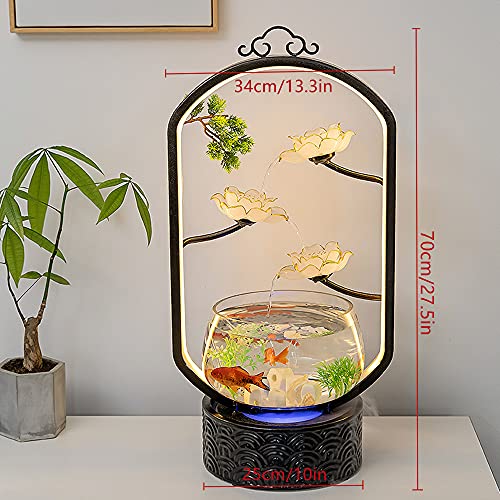Crapelles Indoor Large Tabletop Fountain,Lotus Cascading Waterfall And Guest Greeting Tree,Transparent Fish Tank Aquarium,Landscape Of Home/Office Classic Decor,Gift For Father’S Day/Wedding/Business thumb #1