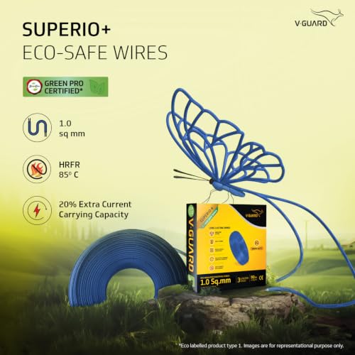 Image of V Guard Superio+ Eco Safe Triple Layered HRFR PVC Wiring Cables (Blue, 1 Sqmm)