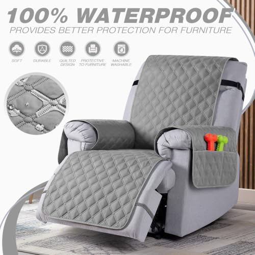 Image of TAOCOCO 100% Waterproof Recliner Chair Covers Reversible 22 inch, Light Gray