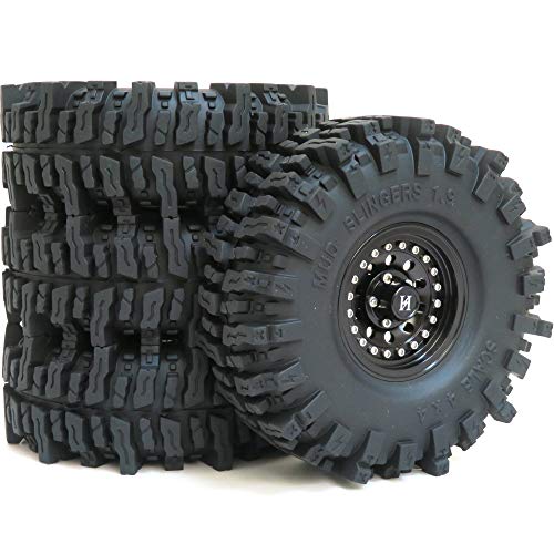 4pcs RC 1.9 Mud Slingers Tires Super Grip Tyres Height 120mm / 4.72inch & Aluminum 1.9 Heavy Duty Beadlock Wheel Rims Black Color 4pcs RC 1.9 Mud Slingers Tires Super Grip Tyres Height 120mm / 4.72inch & Aluminum 1.9 Heavy Duty Beadlock Wheel Rims Black Color