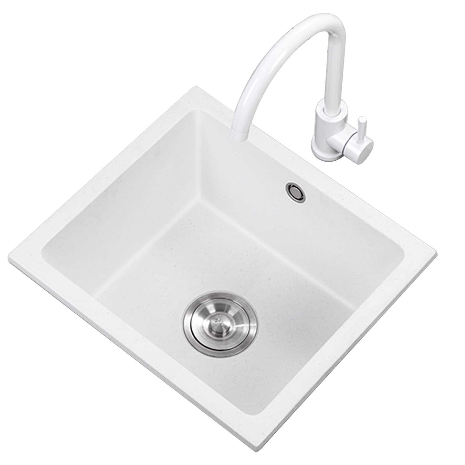 YADZISW White Kitchen Sink Quartz Stone Bar Sinks Single Bowl Undermount With Faucet And Accessories (Color : White, Size 57X47CM)