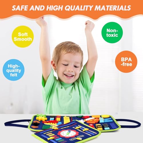 Image of Busy Board Game for 1 Year Old, Montessori Toys for 2 Year Old, Baby Travel Sensory Toys for Toddlers, Learning Activities Book For Kids, Birthday Gifts for Toddler (Multicolor - Blue)