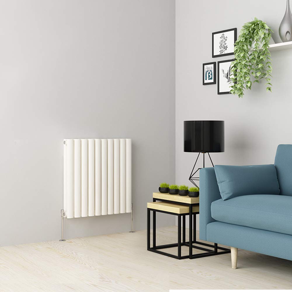 Warmehaus Horizontal Column Designer Radiator Oval Panel Double White 600 x 590mm - Modern Central Heating Space Saving Radiators - Perfect for Bathrooms, Kitchen, Hallway, Living Room — image 1