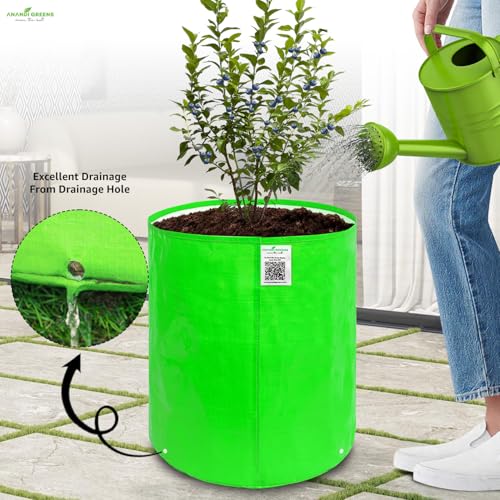Image of Anandi Green's HDPE Uv Protected 260 GSM Round Green Colour Plants Grow Bags Suitable for Terrace and Vegetable Gardening Size 18x24 Pack of 2