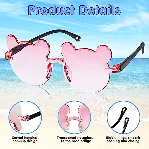 18 Pack Kids Sunglasses Bear Rimless Kids Sunglasses bulk for Birthday Party Supplies, Beach, Pool Party Favors 5