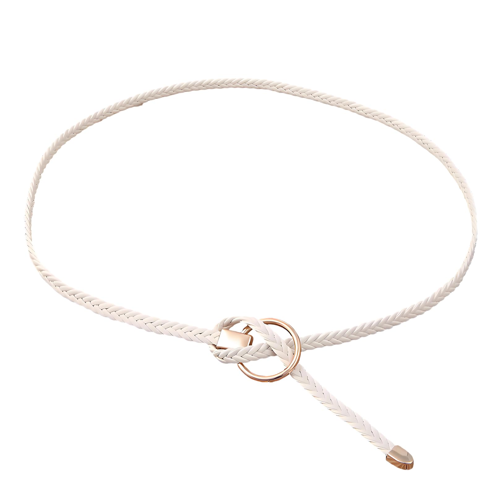 Nureinss Women's White Braided Waist Belt Skinny Woven Belt Thin Belt Waistband 1Cm Width