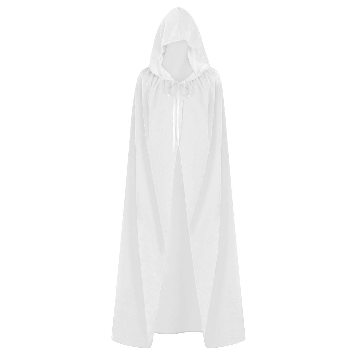 ITODA Halloween Velvet Hooded Cloak Full Length Hooded Cape Halloween Wizard Reaper Devil Costume Fancy Dress Cosplay for Adults Halloween Party Carnival White L