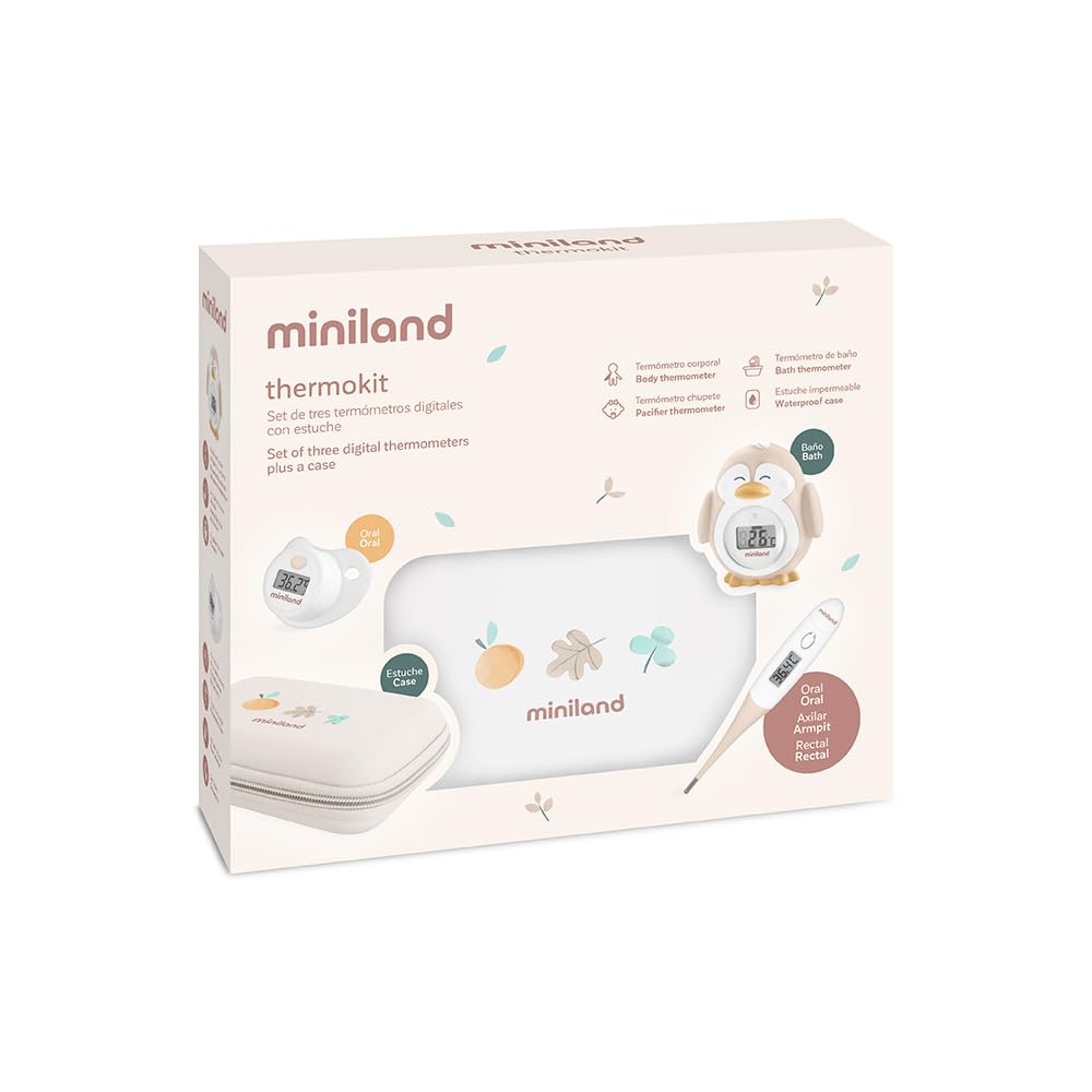 Miniland Thermokit Valencia. Set de trois thermomètres pour bébés dans un étui pratique.