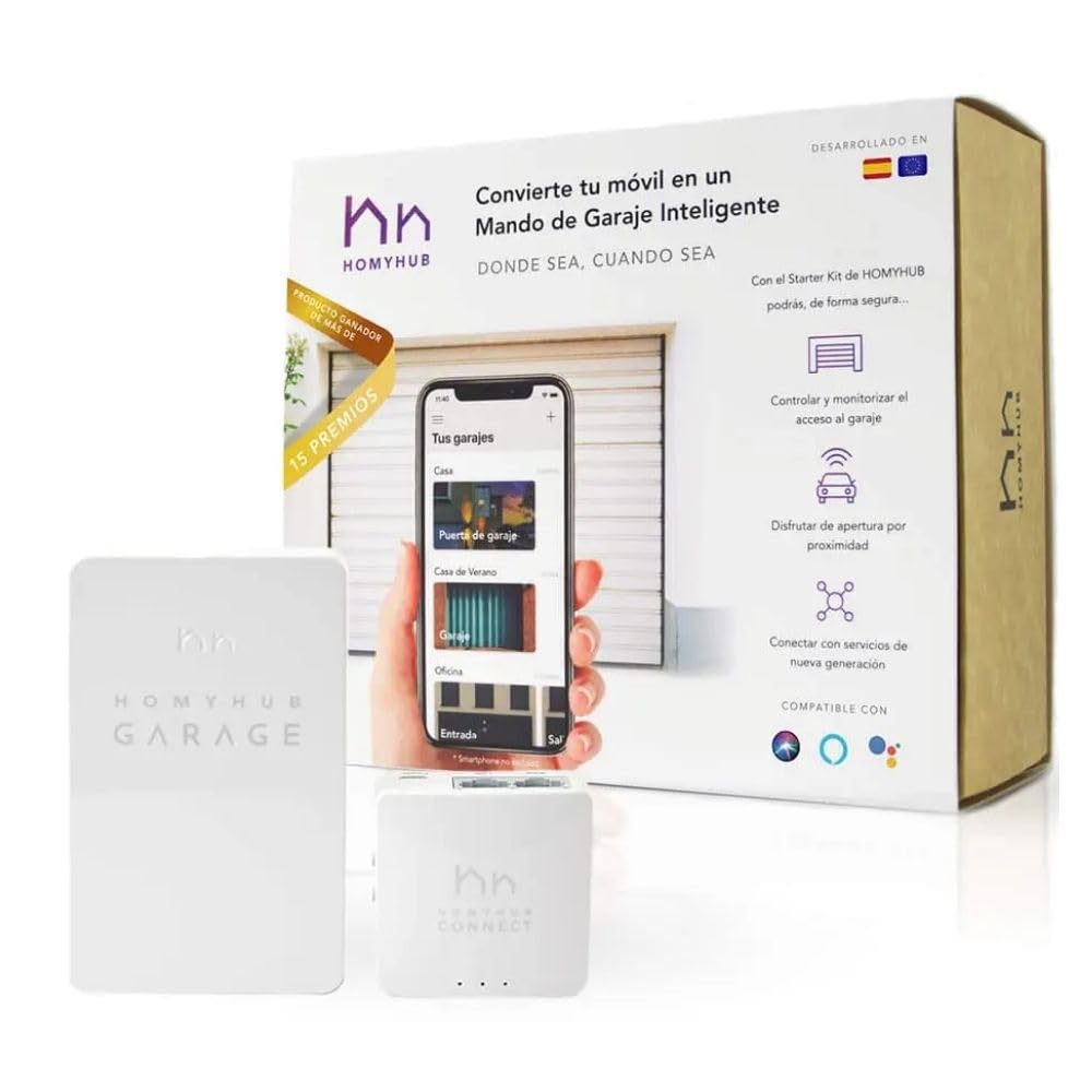 HOMYHUB Starter Kit | Mando a Distancia Garaje WiFi - Mucho más Que Abrir Puerta de Garaje con tu Móvil y Voz - Controla MAX 2 Puertas por Starter Kit