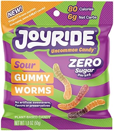 JOYRIDE by Project 7 Keto Gummies, Sour Gummy Worms – Keto Candy with 3g Sugar & 6g Net Carbs – Low Calorie Snacks – Vegan Gummy Candy with no Sugar Alcohols (Zero Sugar, 1.7oz (Pack of 8))