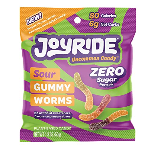 Joyride By Project 7 Keto Gummies, Sour Gummy Worms – Keto Candy With 3G Sugar & 6G Net Carbs – Low Calorie Snacks – Vegan Gummy Candy With No Sugar Alcohols (Zero Sugar, 1.7Oz (Pack Of 8)) #TOP15
