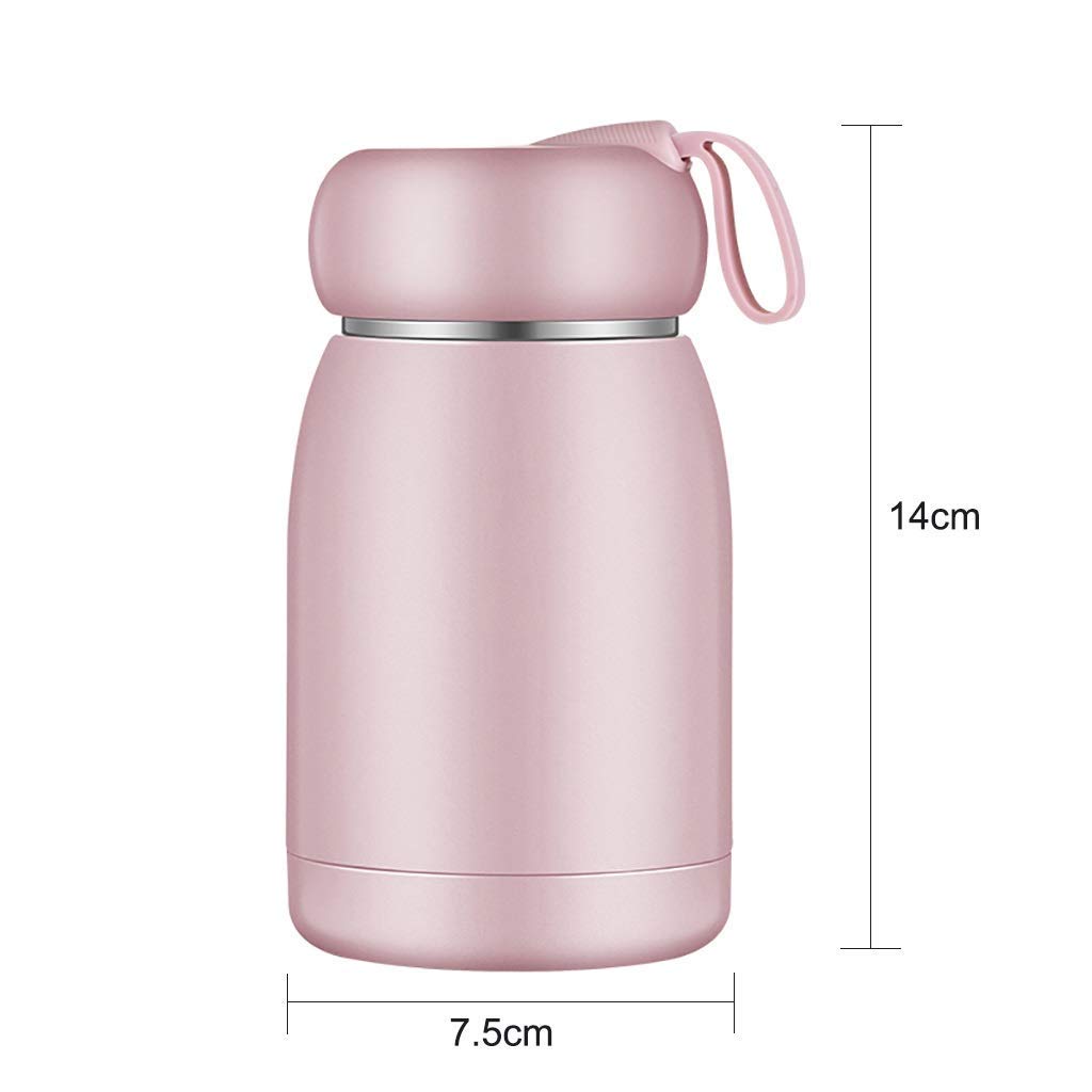Frasco aislado Taza de café de viaje con aislamiento al vacío doble, taza portátil para hombres y mujeres, taza de acero inoxidable súper linda, 320 ml (14 * 7,5 cm), rosa, taza de café reutilizable