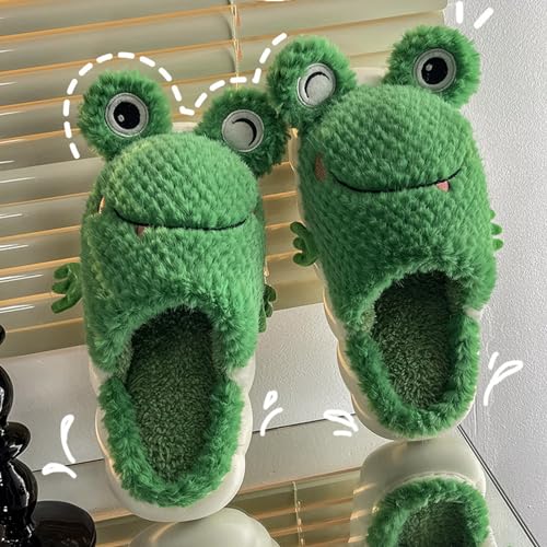 Frog Slippers Fuzzy Green Frog Slippers Cute Frog Indoor Winter Slippers Fluffy Plush Warm Indoor Outdoor Slippers Shoes for Women Men (9.5-10 Women/7.5-8 Men, Green Tree Frog)3