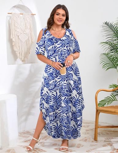 Image of JollieLovin Womens Plus Size Casual Summer Maxi Long Dress Cold Shoulder V Neck Beach Sundresses