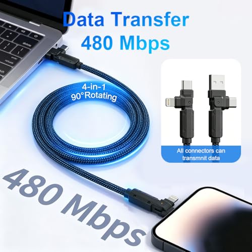 Image of Verilux 4-in-1 C Type Charger Cable 6.6FT, Multi PD 60W Type C Cable Fast Charging with 480Mbps Data Transmission, 90 L-Shaped Elbow & Nylon Braided for iPhone 17 /16 /15, Galaxy S26 /S25 /S24