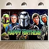 Mandalorian Background Birthday Decorations, Mandalorian Happy Birthday Banner Backdrop for Mandalorian Birthday Party Supplies (5x3ft)
