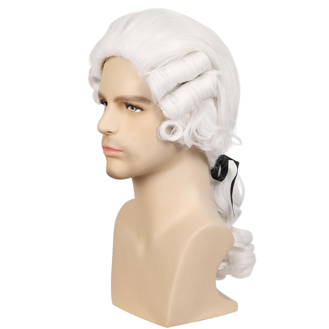 WildCos Judge Colonial Wig Man Long Wave wig Washington Halloween Costume Cosplay Wig (White)