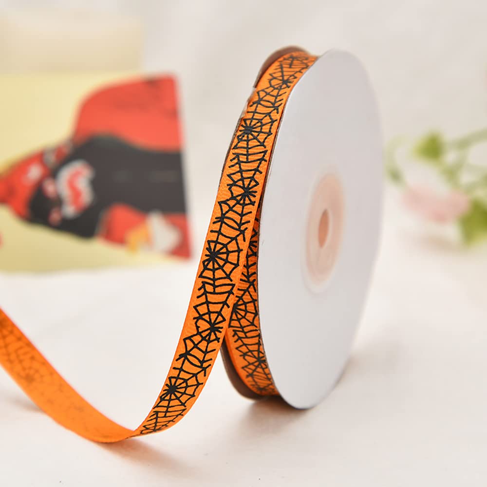 4 rolki wstążki halloweenowe, satynowa wstążka z rypsu do majsterkowania DIY, opakowanie, dekoracja na imprezę Halloween, szerokość 1 cmm pająk sieć nietoperz dekoracja świąteczna