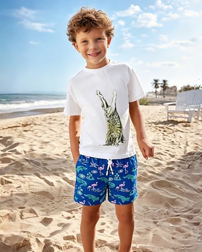 Image of SURF CUZ Boys Swim Trunks with Boxer Brief Liner Toddler Boy Stretch Swimsuit Shorts Quick Dry Swimming Trunks Bathing Suit