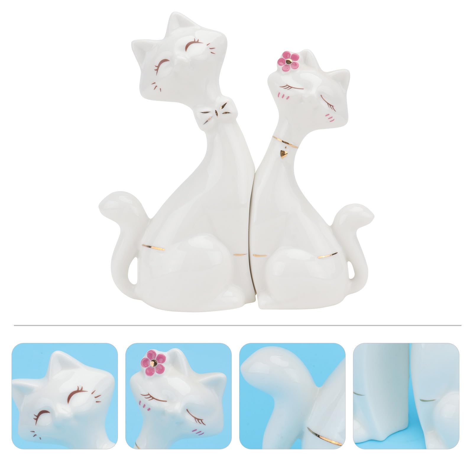 Set di 2 Statuette di Gatto in Ceramica Bianca, Decorazione per Soggiorno e Cucina, Dimensioni Contenute, Adatto a Spazi Moderni e Ufficio