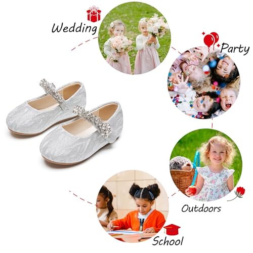 Image of PHIRAMIN Toddler Flower Girl Glitter Dress Shoes Little Girl Ballet Flats Bow Wedding Party