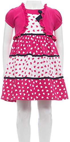 Image of ToBeInStyle Girls Two Piece Short Sleeve Dress and Matching Bolero Crop Cardigan Assorted Prints Cotton Blend Summer Outfit
