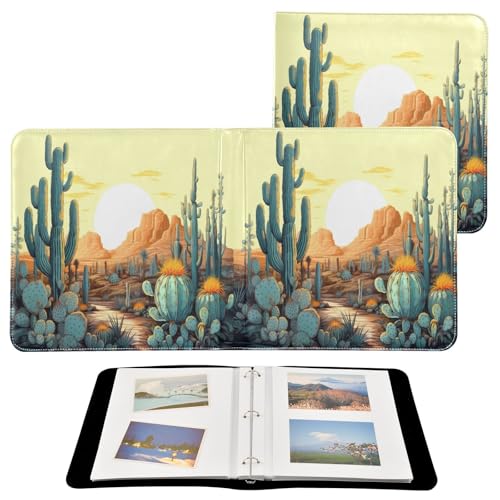 Álbum de fotos de cuero con diseño de paisaje de cactus, libro de imágenes DIY con anillas para bodas y familia, álbum de recortes autoadhesivo miniatura 2