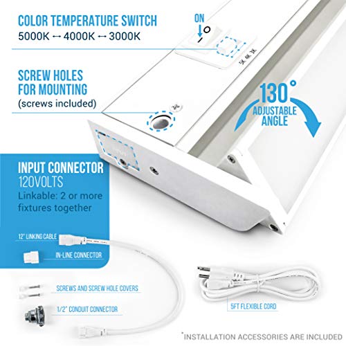PARMIDA LED Swivel Under Cabinet Lighting, Hardwired or Plug-in Installation, 3 Color Temperature Slide Switch, Rotatable Lens, Dimmable, Linkable, ETL & Energy Star, 3000K-5000K, 120V, 8W – 12 Inch