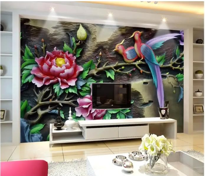 Fond d'écran 3D Pivoine Oiseau 150x105cm pour habillage mural