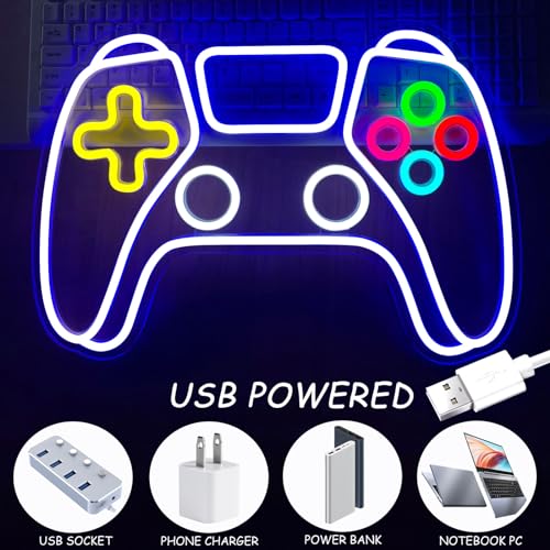Image of Gamer Neon Sign for Gaming Room Decor, LED Game Controller Light Signs for Boys Room Decor, Dimmable Gaming Neon Sign Light for Wall Art Game Controller Shaped Sign for Gamers Gift Ideas Teens Kid