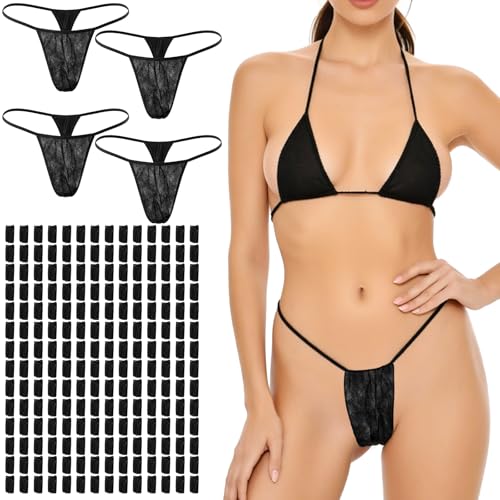 Yuanan 200 PCS Disposable Thong Panties Women T Thong for Spa Individually Wrapped Breathable Non Woven Fabric Womens Disposable Underwear for Spray Tanning and Spa Treatments(Black)