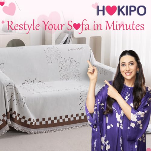 Image of HOKIPO Premium Chenille Printed Sofa Cover Throw Blanket 320 GSM for 2 Seater - All Season Use, 'Serene Abode Series' Brown Dot Burst (180x250 cm) (AR-6632-D6)