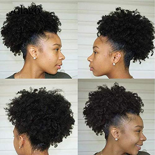 Wrap Drawstring Short Afro Kinky Curly Human Hair Puff Ponytail Extensions with Clips 10"inch 4b 4c Natural Curly Top Closure Clip Ins Ponytail Extensions for African American Women 100g/pcs