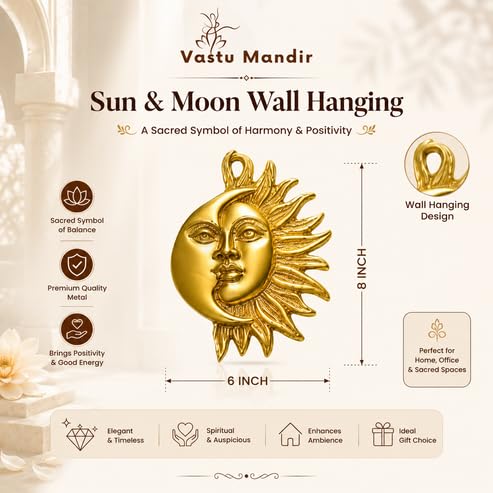Image of Brass Sun & Moon Wall Idol, Vastu Remedy for Balance (8 Inch, 850 g)
