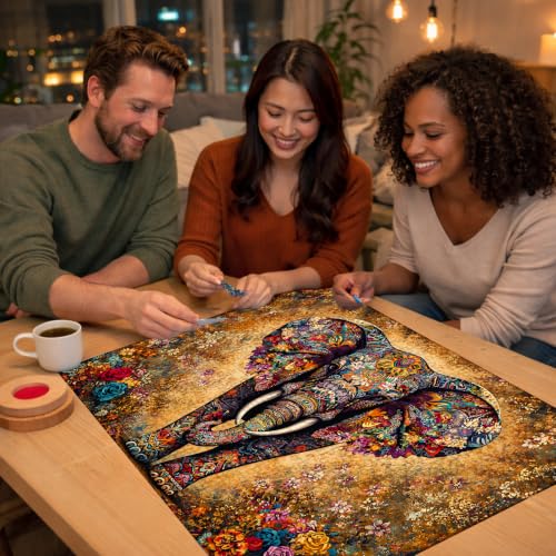 1000 Piece Boho Elephant Puzzle – Intricate Mandala Patterns with Colorful Floral Accents, Tribal Art Jigsaw for Adults by olzryy - Used condition - Image 6