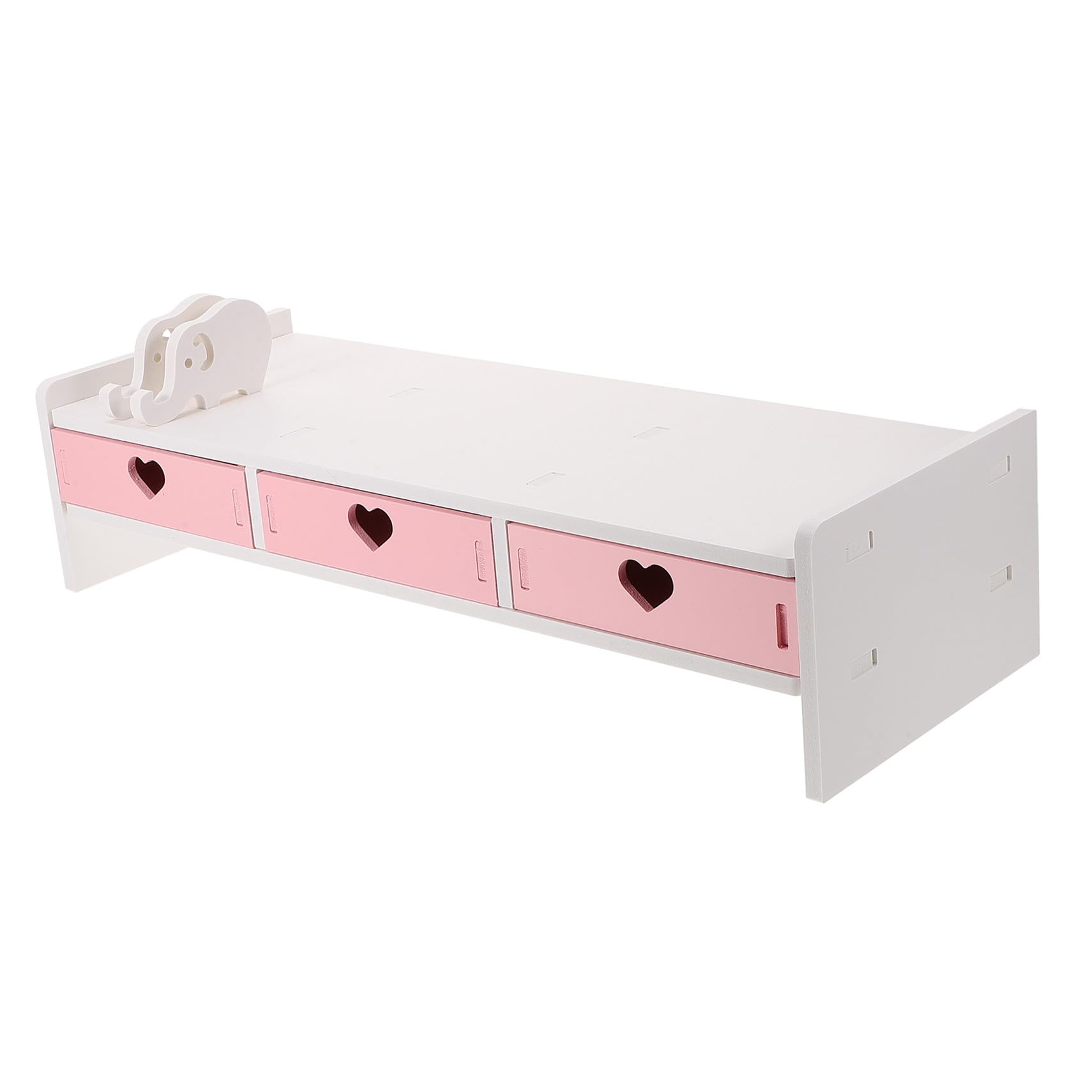 Housoutil Supporto per Monitor da Scrivania in PVC Rosa e Bianco, Rialzo e Organizzatore per Computer da Ufficio e Studenti, Spazio Salvaspazio per Tastiera e Accessori