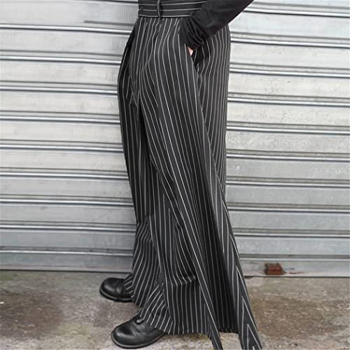 Men Striped Skirts Button Pants Loose Streetwear Casual Long Style Skirts Folds Thin Bottoms4