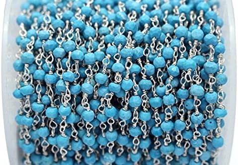 Cadena de rosario de piedras preciosas naturales, cadena de piedras preciosas turquesas, cuentas de rondelle facetadas de 0.157 in, 1 pie.