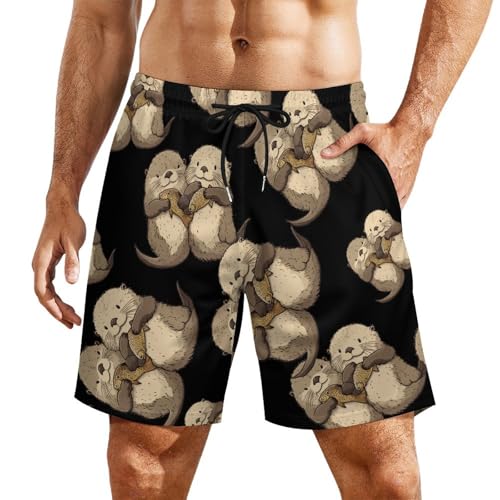 Sea Otter Men's Swim Trunks Quick Dry Bathing Suit Board Shorts with Compression Liner