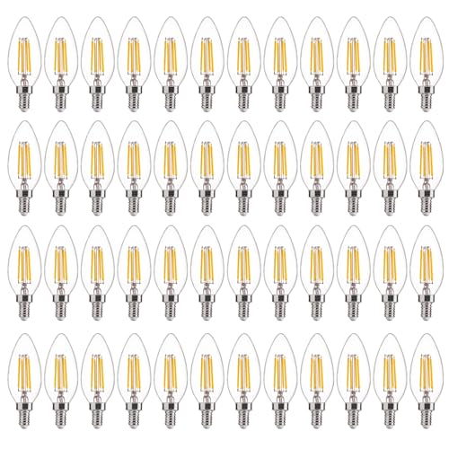 Image of FLSNT 60W Equivalent LED Chandelier Light Bulbs, Dimmable LED B11 E12 Candelabra Base Bulbs, 3500K Natural White, 550LM, 48 Pack UL,CA65 Listed.