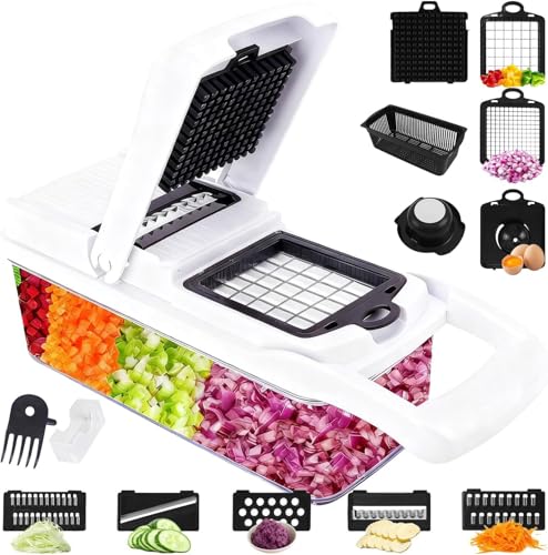 15 In 1 Gemüseschneider, Mandoline Gemüsehobel, Gemüse Schneider, Vegetable Chopper mit 7 Austauschbaren Klingen, Gemüseschneider Manuell für Gemüse Obst Karotte Kartoffel Knoblauch