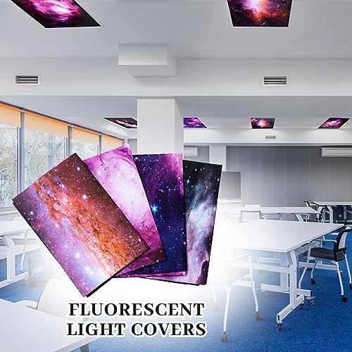 Image of ROCEEI Pack of 4 Fluorescent Light Covers for Ceiling Lights, 4 x 2 Ft, Magnetic Light Covers for Classroom Office Home School Ceiling Decor(Nebula)