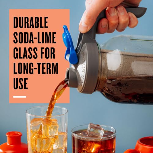 Image of Cold Brew Mason Jar Coffee Maker with Handle by County Line Kitchen - 2 Quart, 64 oz - Durable Glass Jar, Heavy Duty Stainless Steel Filter, Flip Cap Lid With Handle For Easy Pouring | Glass Cold Brew Coffee Maker - Wide Mouth Mason Jar, Stainless Steel Filter & Leak-Proof Lid (64 oz)
