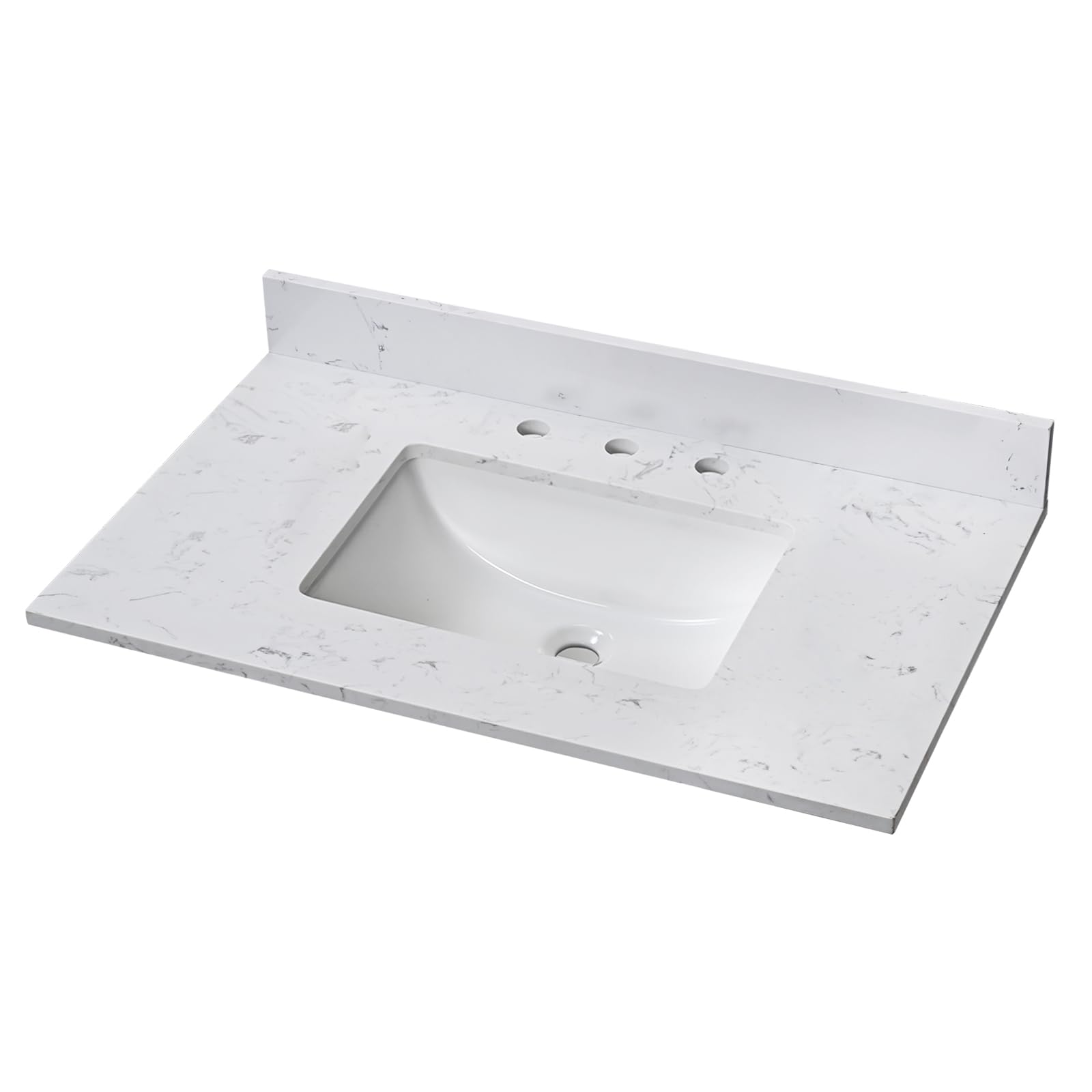 36 Vanity Top Bathroom Vanity Top Engineered Stone with Undermount Middle Single Ceramic Sink | Backsplash | Overflow for 36 Inch Bathroom Vanity (No Cabinet Included)